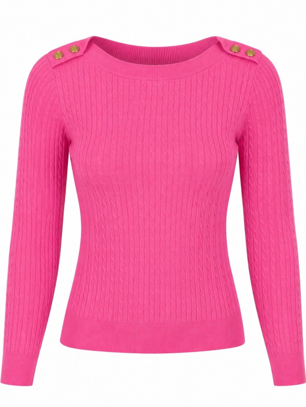Lauren Ralph Lauren Pink Classic Gold Button Cable-Knit Boatneck Sweater Women S